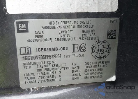 2015 Chevrolet Silverado 2500Hd Ltz z USA, uszkodzony, nr VIN 1GC1KWE86FF572504